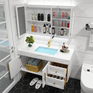 新款 北欧智能浴室柜组合现代简约橡木实木洗脸洗手盆卫生间洗漱台