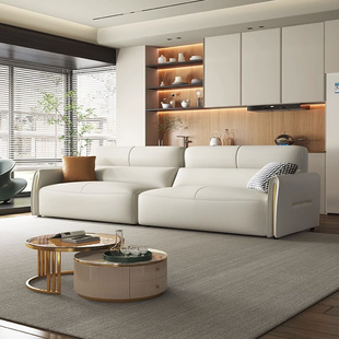 现代简约网红猫爪皮沙发客厅直排双人奶油风大小户型新款 皮艺沙发