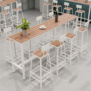 北欧轻奢户外塑木吧台桌椅组合商业酒吧靠墙高脚桌定制长条桌窄桌