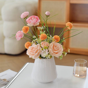 餐桌花仿真花摆设玫瑰假花客厅仿生干花束插花艺摆件塑料花装 饰品