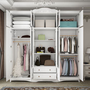 衣柜六门木质现代简约五门卧室二三四门家用经济型白色大衣 欧式