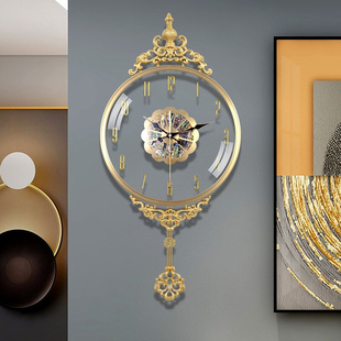 黄铜钟表创意装 饰挂钟客厅家用时尚 2022新款 现代简约高端石英时钟