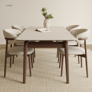 岩板实木餐桌现代简约轻奢白蜡木小户型悬浮长方形岩板餐桌椅