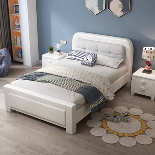 新款 1米2小户型单人床一米二儿童床1.35米宽白色简约家用定制全实