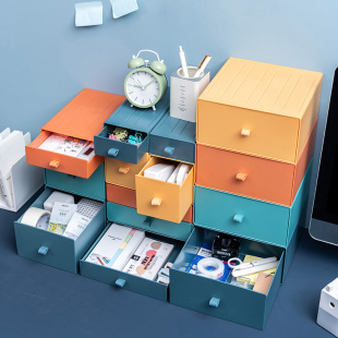 桌面收纳盒抽屉式 办公桌置物架塑料家用书桌上杂物储物盒子小抽屉
