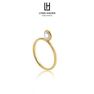 LynnHaven麟玟 独白 天然淡水珍珠18K金戒指女礼物个性 设计感