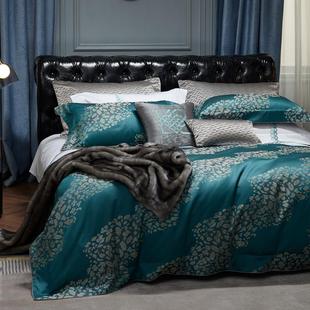奢华欧式 床上用品四件套全棉140支色织提花被套绿色别墅高档 爆款