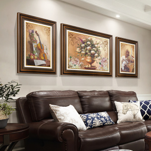 美式 装 饰画客厅沙发背景墙三联画我是玄关挂画复古花卉油画欧式