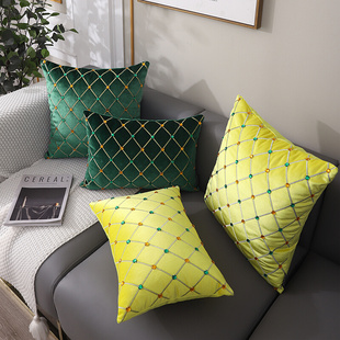 沙发抱枕客厅北欧风格 靠垫丝绒刺绣靠枕床上方枕轻奢腰枕套长方形