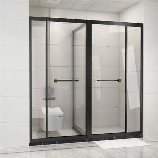 银麟定制升级全包框不锈钢折叠方形L型淋浴房浴屏浴房单面内飞门