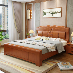中式 实木床18米双人床抽屉高箱储物大床15米单人床主卧婚床