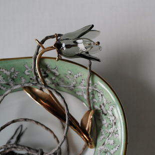 茶灰 色法国RENARD BIJIOUX20周年庆祝款 青铜玻璃苍兰棉绳项链