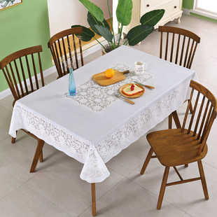 日本产白色桌布pvc防水餐桌布 长方形 家用蕾丝桌布 塑料餐桌台布