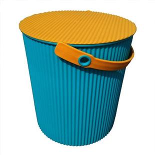 大号条纹收纳桶塑料桶带盖可坐洗澡凳幼儿园储物箱手提水桶钓鱼桶