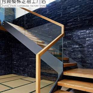 定制成品双梁钢木楼梯自建房复式 别墅双跑阁楼室内整体小户型跃层