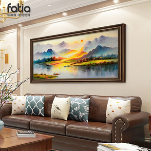 美式 沙发背景墙装 饰画客厅横版 风景挂画高级感壁画高档餐厅油画