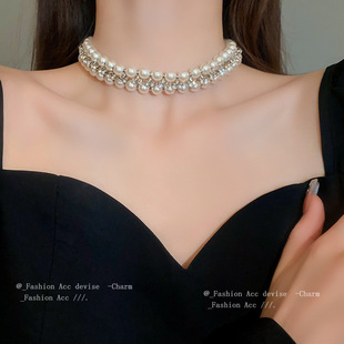 镶钻珍珠双层项链新品 小众宫廷风气质颈链高级感复古百搭饰品
