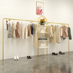 约金色服装 店展示架上墙落w地式 装 带正挂置物架靠墙衣架货架