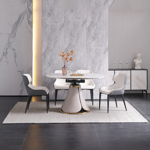 新品 岩板餐桌椅组合轻奢伸缩折叠可旋转现代简约家用小户型可方圆