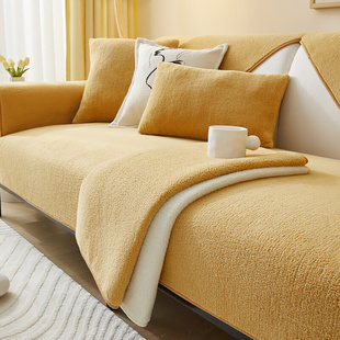 YADA冬季 毛绒沙发垫简约现代加厚防滑坐垫纯色皮沙发套罩盖布巾