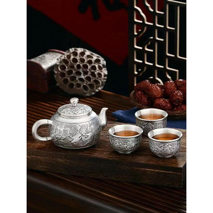 银茶具999纯银泡茶壶茶道家用小银壶家和万事兴纯手工茶具套装