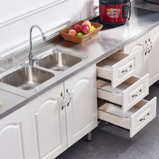 厨房橱柜家用简易不锈钢灶台柜橱柜一体储物柜子整体组装 经济型