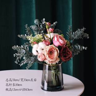 北欧轻奢玫瑰花束套装 摆件 现代仿真花假花装 饰花样板房客厅茶几