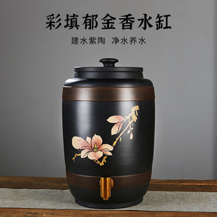 净水缸老式 陶瓷储水罐 云南建水紫陶水缸家用水缸大号茶水缸抽水式