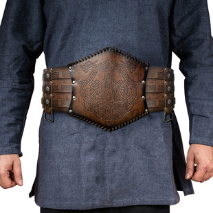 北欧维京风格 雷神之锤压纹宽皮带中世纪复古腰封骑士皮带腰带蒙古
