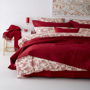 原素品制婚庆四件套红色结婚床上四件套60支大红色纯棉贡缎面料结
