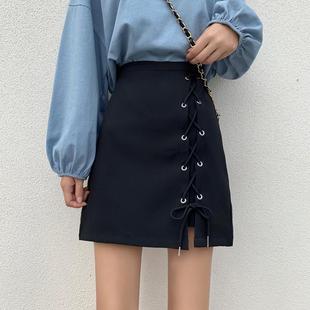 Lace UpHigh SolidColor Loose Skirt纯色系带高腰宽松短裙 Waist