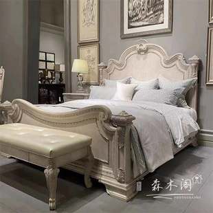 床轻奢art实木雕刻1.8米双人床法式 复古做旧复兴印记雕花婚床 美式