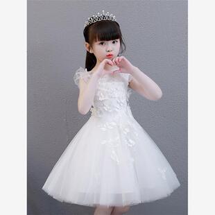 女童公主裙白色蓬蓬纱夏季 连衣裙花童婚纱钢琴演出服跨境儿童礼服