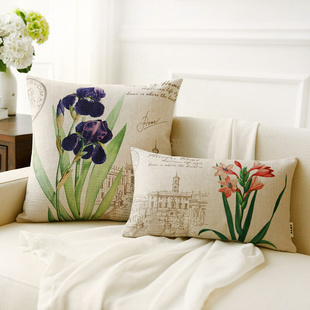 复古棉麻风沙发靠枕靠美式 花卉抱枕办公室客厅卧室靠背含芯