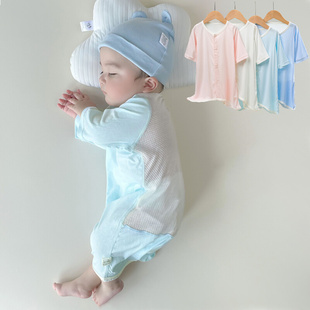 婴儿衣服夏天透气空调服夏季 宝宝睡袋莫代尔连体衣开衫 睡衣长袖 服