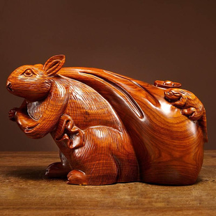 唐趣花梨木雕老鼠摆件实木十二生肖鼠动物摆设客厅红木家居工艺品