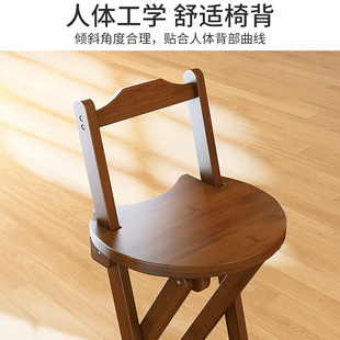 家用可折叠现代简约吧台椅高脚凳实木酒吧椅餐厅日式 楠竹靠背椅子