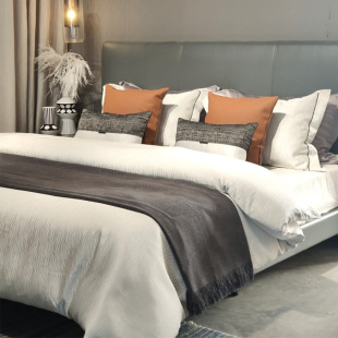灰色色咖色床品多件套软装 摆场 简约现代酒店样板房床上用品套件