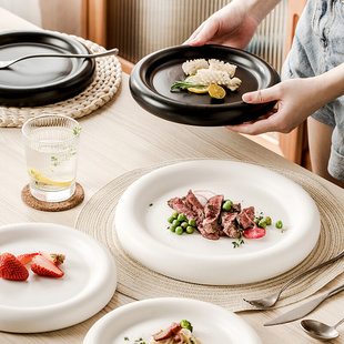 日式 哑光陶瓷西餐盘沙拉牛排盘北欧餐具早餐菜盘甜品盘大盘子家用