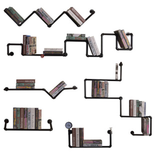 美式 乡村工业简易LOFT书架 复古水管书架置物架隔板铁艺创意个性