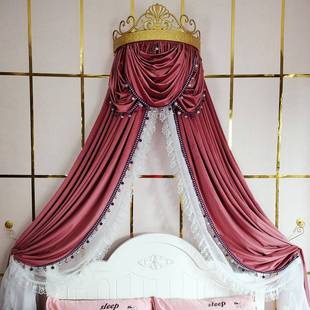 欧式 公主家用床幔床帘绒布厚实通用纯色水波帘蕾丝遮光帘 轻奢法式