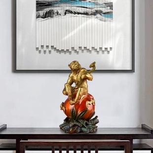 宝桃猴工艺品客礼厅寿桌面装 OIL587 铜金岁月生如意猴子铜摆件肖元