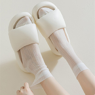 薄款 蕾丝堆堆袜女夏天冰丝月子长筒长袜白色中筒袜 冰冰袜子女夏季