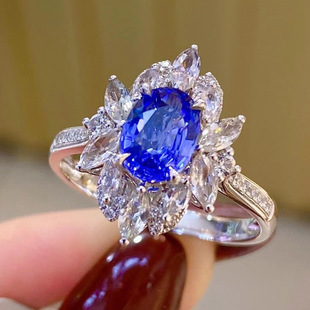 奢华群镶仿天然斯里兰卡蓝宝石戒指 新款 个性 vintage彩宝时尚 指环