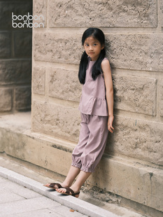 儿童丁香紫设计感清凉背心七分裤 bonbon 女孩新品 夏季