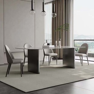 意式 极简岩板餐桌现代简约高端餐桌椅组合小户型家用长方形饭桌