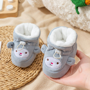 婴儿加绒棉鞋 冬季 袜软底学步防滑鞋 防掉 1岁新生儿保暖不掉跟鞋