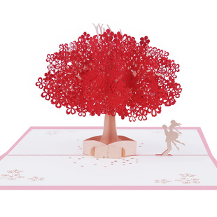 3D立体浪漫樱花树纸雕创意小卡片情人节感恩生日七夕礼物情侣贺卡