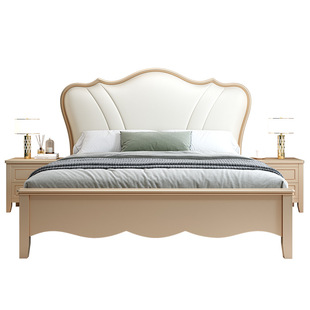 轻奢实木床现代简约皮床1.8m主卧储物双人床欧式 软靠公主婚床 美式