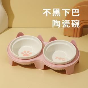 日本猫碗陶瓷猫食盆猫咪碗宠物碗斜口保护颈椎防打翻喝水一体喂食